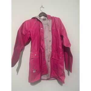 Charles River Womens VTG Hooded Rain Coat Jacket Lined SZ Large Pink Waterproof